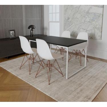Imagem de Mesa Industrial Base Ferro Branco Tampo 137x90 Preto 4 Cadeiras Eames 