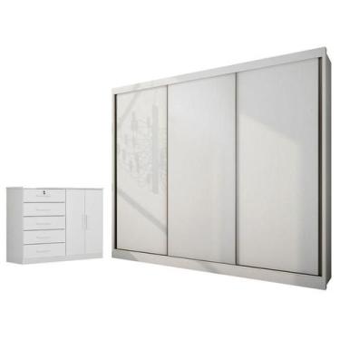 Imagem de Guarda Roupa Casal Medelim e Cômoda Seul Neve - Novo Horizonte