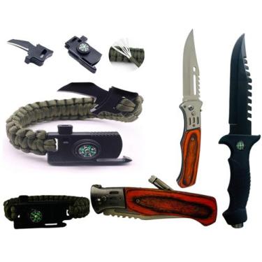 Imagem de Kit Sobrevivência 4 Em 1 Lanterna Cob Faca Canivete Pulseira - BMAX