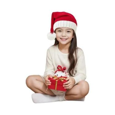 Imagem de Gorro De Natal Macio De Malha Para Adultos E Crianças Com Pompom, Chap