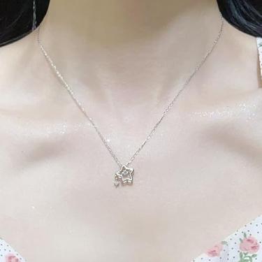 Imagem de Colar feminino com corrente de clavícula, estrela de cinco pontas, pingente de estrela de zircão brilhante prata
