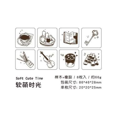 Imagem de Conjunto De Carimbos De Borracha De Madeira Vintage Com 8 Peças Para C