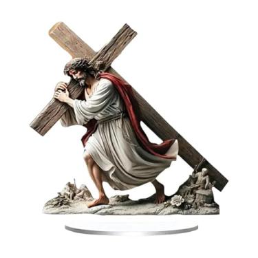 Imagem de predolo Enfeite de Natal 2D plano de Jesus carregando a cruz, decoração religiosa leve para mesa, ideal para casa, sala de estar e festas de fim de ano.