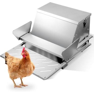 Imagem de Alimentador automático de frangos 11 kg, alimentador de aves de aço galvanizado, até 12 frangos, 10 dias com tampa à prova de intempéries, para galinhas, patos e gansos