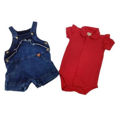 Imagem de Conjunto Luxo Jardineira Jeans + Body Bebê Menina Verão 2499 - Katita 