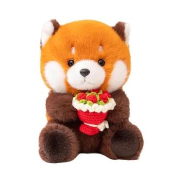 Imagem de Brinquedo De Pelúcia Raccoon Panda Vermelho Fofo Com Buquê De Flores P