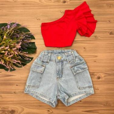 Imagem de Roupa Infantil Feminina Cropped Mula Manca E Short Cargo - Mini Diva, 