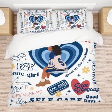 Imagem de Allenjoy Conjunto de edredom tamanho casal Deusa da alma, R&B, decoração de quarto com 2 fronhas SC00206-005