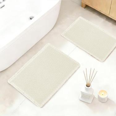 Imagem de DWCN Conjunto de tapete de banheiro waffle, super absorvente antiderrapante para piso de banheiro, tapetes de chuveiro, 2 peças para banheira, tapetes de cozinha laváveis para decoração de casa boho