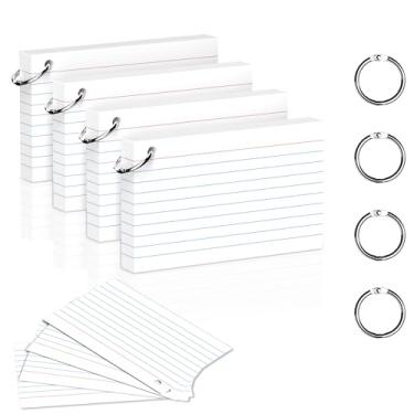 Imagem de DORFAS 200 cartões brancos de 7 x 12 cm com anéis de fichário, cartões de estudo forrados e em branco, cartões de memória grossa para estudantes e professores, cartões codificados por cores para