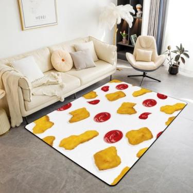 Imagem de jejeloiu Nuggets de Frango Tapete Decorativo Frito Tapetes de Frango para Sala de Estar Quarto Engraçado 3D Tapete de Área de Comida 3 x 5 para Crianças Meninos Meninas Impressão Realística de Frango Frito Tapete Interior Tapete de Área 3x5