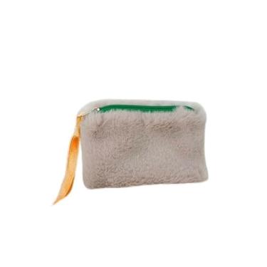 Imagem de Bolsa feminina de pelúcia, bloco de cores, mini bolsa de maquiagem, porta-cartões de inverno, bolsa de armazenamento portátil, Cinza