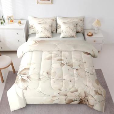 Imagem de Feelyou Conjunto de edredom Queen de luxo com 7 peças, botânico, floral, para decoração de quarto de crianças, meninos e meninas, microfibra leve e macia