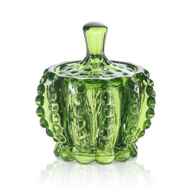 Imagem de Joeyan Frascos de vidro verde em relevo de 170 g com tampa, pratos de cristal para doces, caixa de joias, recipientes decorativos de boticário para buffet de festa de casamento