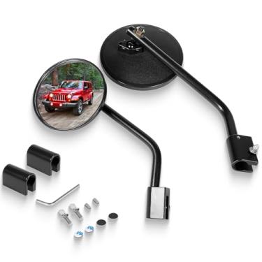 Imagem de Espelhos de portas desligadas, espelhos de dobradiça de porta para Jeep Wrangler JK Unlimited 2007-2018, espelhos retrovisores laterais redondos, acessórios externos para portas 2/4, aço resistente