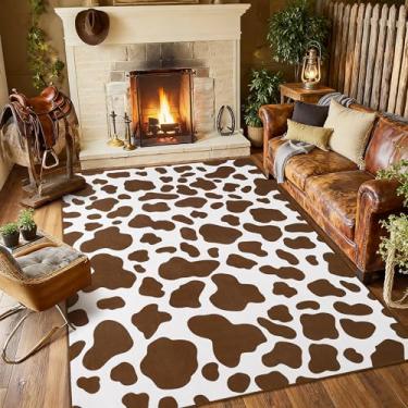 Imagem de B BENRON Tapete premium com estampa de vaca, tapetes de pele de vaca sintética para sala de estar, quarto, 1,2 x 1,8 m, antiderrapante, lavável na máquina, animal esconde tapetes para decoração de