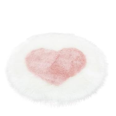 Imagem de Tapete redondo em forma de coração para sala de estar, tapetes fofos, tapetes decorativos para quarto (branco rosa, 2GG)