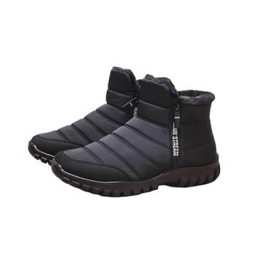 Imagem de Botas de Neve Femininas Quentes de Pele Cano Curto Impermeável Confortável Sem Cadarço Sapatos de Inverno Preto, 39