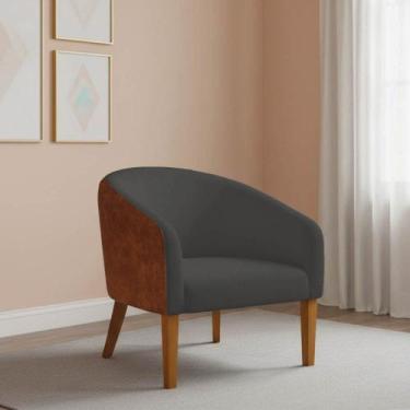 Imagem de Poltrona Sala Stella Pé Madeira Trapézio Sintético PU Nozes Bouclê D03