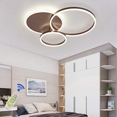 Imagem de Luminária de teto LED para sala de estar, com design em anel, em metal, com controle remoto, dimerizável, em acrílico, ideal para quarto infantil, sala de jantar e quarto (Cor: Marrom, Taman