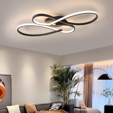 Imagem de Luminária de teto LED regulável 3000K-6000K preta, moderna, para sala de estar, quarto, com controle remoto, ideal para sala de estar, quarto e sala de jantar (60cm de comprimento).