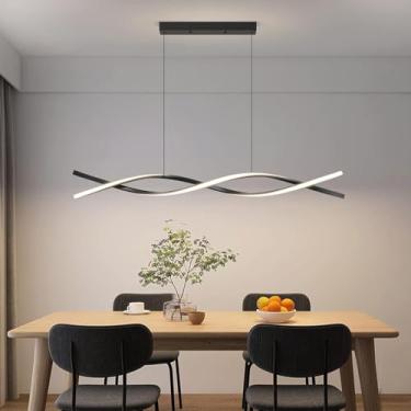 Imagem de Lustre moderno de LED com luminária pendente decorativa para mesa de jantar, dimerizável, em acrílico, com altura ajustável, 45W, design ondulado preto, ideal para sala de estar, sala de jan