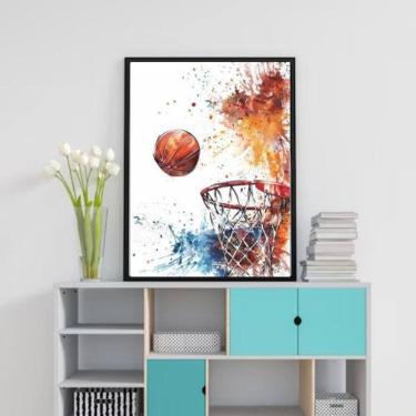 Imagem de Quadro Cesta Basquete Aquarela 45X34Cm