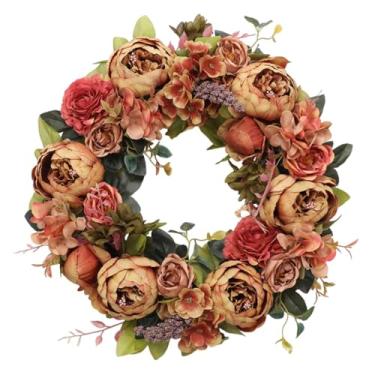 Imagem de Vaveren Guirlanda de peônias artificiais para decoração de porta de entrada, arranjo floral de 45 cm de diâmetro, ideal para aniversários e, Múltiplos