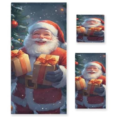 Imagem de STAYTOP Lindo Papai Noel segurando uma caixa de presente conjunto de toalhas 3 peças, toalhas de toque macio altamente absorvente de secagem rápida, 1 toalha de banho, 1 toalha de rosto, 1 toalha de