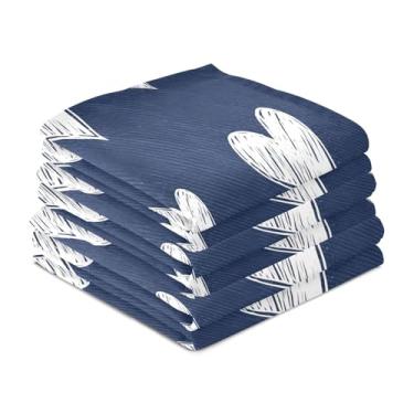 Imagem de Wassud Toalhas de prato de cozinha com corações desenhados à mão, pacote com 6 panos de prato macios com laço para pendurar, toalha de mão de secagem rápida, super absorvente, toalhas de chá de mesa