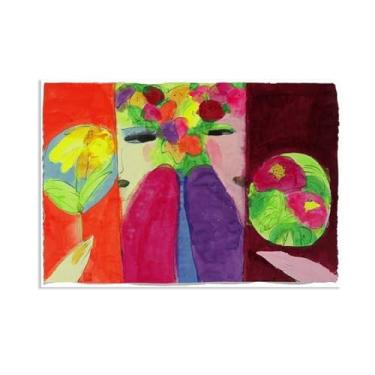 Imagem de SDYJ6GSW Walasse Ting arte de parede rosa gêmeo roxo gêmeo giclée impressão em tela de pintura abstrata colorida famosa presente para ela moderna decoração de quarto de banheiro 100 x 70 cm (83,8 x