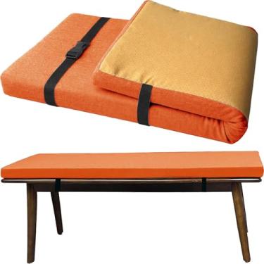 Imagem de Almofada para Banco Sob Medida com Cintas Elásticas, Espessura 3cm Tecido de Linho Antiderrapante, Espuma D45 Alta Densidade para Sapateira, Área Gourmet e Janela(Laranja,140x55cm)