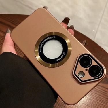 Imagem de Capa de luxo fosca em cor sólida para iPhone 17, 16 Pro Max, 17 Air, 11, 12, 13, 14, 15 Plus com proteção magnética para a câmera, cor dourada do deserto, para iPhone 13.