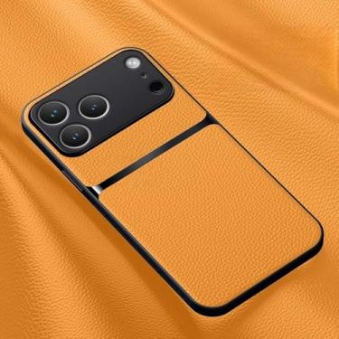 Imagem de Capa de couro para iPhone 17, 16, 13, 12, 11 Pro Max, 16e, com acabamento fosco. Compatível com iPhone 17 Air, 15, 14 Pro Max, 16 Plus e iPhone 13 Pro Max. Capa traseira amarela.