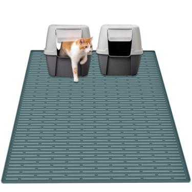 Imagem de Ultibe Tapete extra grande de silicone para gatos de 100 x 75 cm, tapete de armadilha de areia XXL para embaixo da caixa de areia, apanhador de areia antiderrapante à prova d'água, tapete fácil de