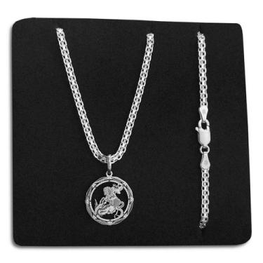 Imagem de Corrente Feminina Esteira Bismarck 45cm e Medalha São Jorge Prata 925 