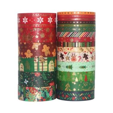 Imagem de Fita Washi Com Padrão De Natal Em Bronze, Caixa Com 21 Rolos, Decoraçã