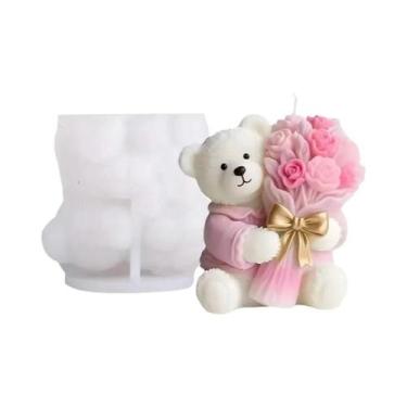 Imagem de Molde De Silicone 3D Urso Com Flor Para Velas Artesanais E Gesso - Fác