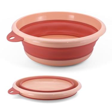Imagem de Emiyea Conjunto de lavatório dobrável (pacote com 2) - Bacias de plástico redondas dobráveis portáteis para lavanderia, viagens, acampamento - tamanhos pequenos e médios (laranja)
