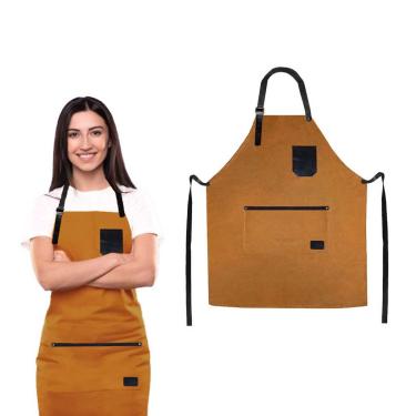 Imagem de Avental Caramelo Ferrugem Couro Preto Salao Bar Restaurante 10un