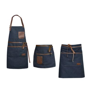 Imagem de Avental Jeans Couro e Cintura Bar Restaurante Barbearia Kit