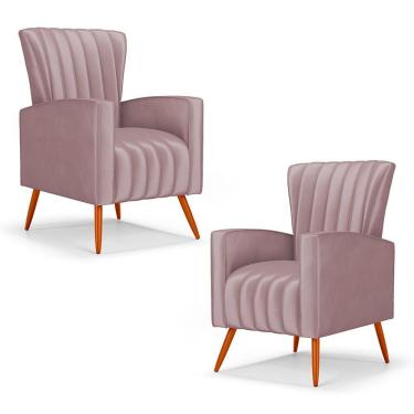 Imagem de Kit 02 Poltronas Decorativas Melody Com Pés Palito Veludo Rosê - Abmaza