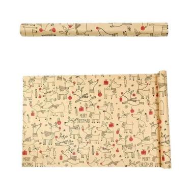 Imagem de Papel De Presente Vintage Bege Vermelho Marrom Com Estampa De Rena, Ro