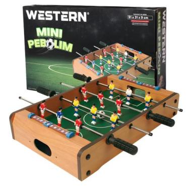 Imagem de Mesa Pebolim Mini Infantil Jogo Futebol Bolas Incluídas 51cm - Western