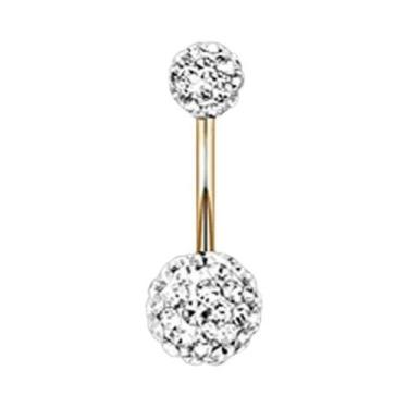 Imagem de Piercing De Umbigo Em Aço Inoxidável Dourado Com Flor E Coração De Cri