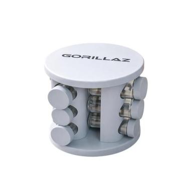 Imagem de Porta Temperos Giratório Vintage Cinza Claro 12 Potes de Vidro C/ Tamp