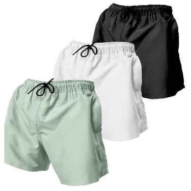 Imagem de Kit 3 Shorts Tactel Masculino Praia Liso com Bolsos Secagem Rápida e Ajuste-Masculino