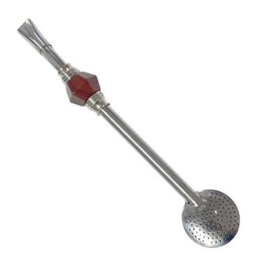 Imagem de Bomba de Chimarrão Pedra Marrom 24cm Aço Inox Com Rosca - Polimaster