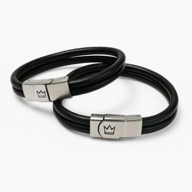 Imagem de Pulseira Masculina de Couro com Fecho de Regulagem Preta - Camisaria C