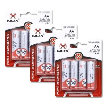 Imagem de Kit Pilha Aa Recarregavel 2a Com 12 Unid De Alta Capacidade - MOX